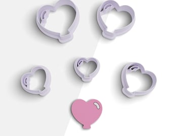 Heart Balloon Clay Cutter, Valentine's Day Polymer Clay Earring Cutters, 2 Cutter Version, 5 Sizes Included, Digital STL File, No: 1230