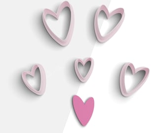 Asimetric Heart Clay Cutter, Valentine's Day Polymer Clay Earring Cutters, 2 Cutter Version, 5 Sizes Included, Digital STL File, No: 1196