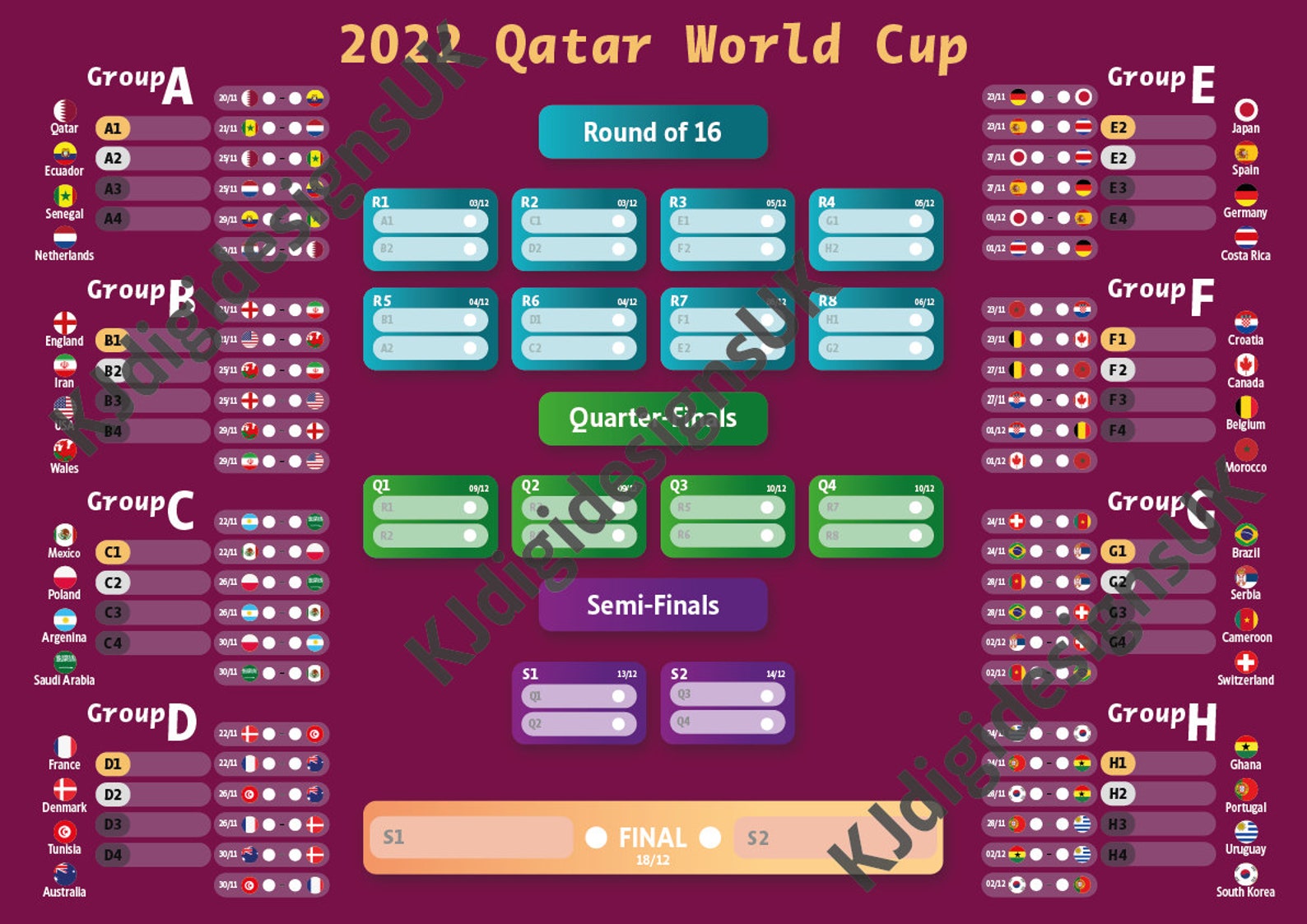 2022 World Cup Wall Chart Download Etsy Hong Kong