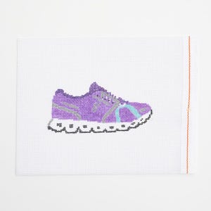 Hand-painted needlepoint canvas, featuring an OnCloud shoe