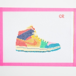 Hand-painted needlepoint canvas, featuring a Nike Air Jordan shoe