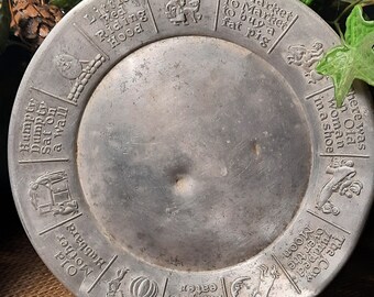 Nursery Rhyme / Vintage / Child's Aluminum Plate / Humpty Dumpty Sat on a Wall / Old Mother Hubbard