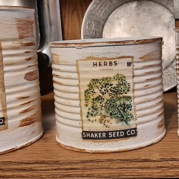 Rusty, Aged, Upcycled Tin Can Set, Herbal Label, Canister Set