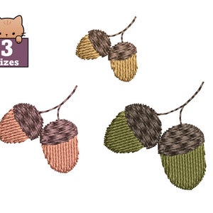 Acorn embroidery pattern, machine embroidery design, embroidery file, instant download, pes pattern 3 sizes