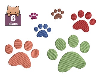 Paw Print embroidery pattern, machine embroidery design, embroidery file, instant download, pes pattern, 6 sizes, mini paw print cat and dog