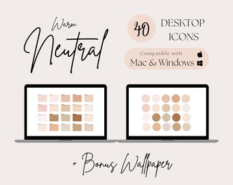 Warm Neutral Desktop Icons for Mac and Windows - Bonus desktop wallpaper - Desktop Organizer - Laptop - Desktop - PC - Instant Download
