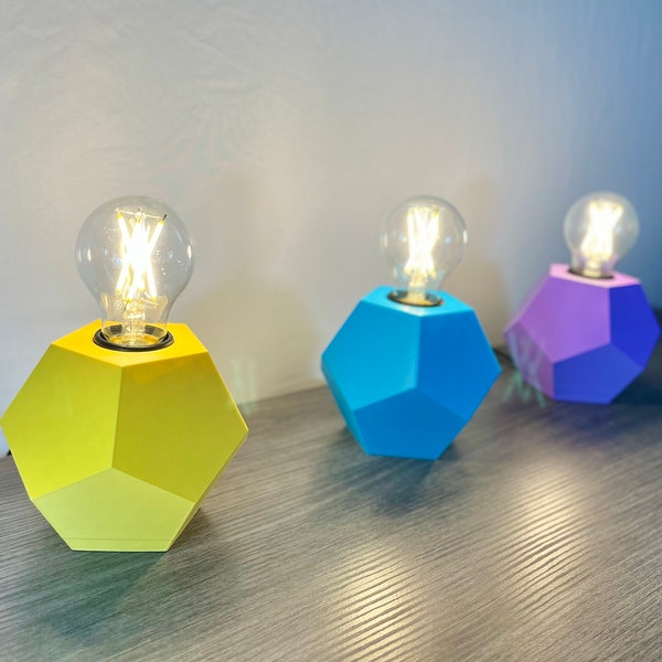Bates Geometric Lamp Base, Colorful Lamp, Dodecahedron Modern Accent Light, Minimalist Home Bedroom, Office Decor, House Warming Gift