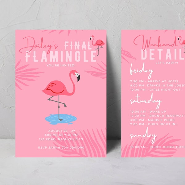 Final Flamingle Bachelorette Invitation | Flock it | Flamingo Bachelorette | Canva Template