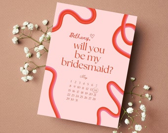 Squiggle Bridesmaid Proposal Card | Will You Be My Bridesmaid | Will You Be My Maid of Honor | Retro Waves Invite | Canva Template