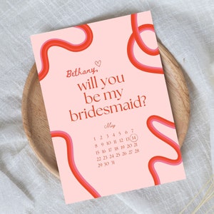 Squiggle Bridesmaid Proposal Card Will You Be My Bridesmaid Will You Be My Maid of Honor Retro Waves Invite Canva Template image 2