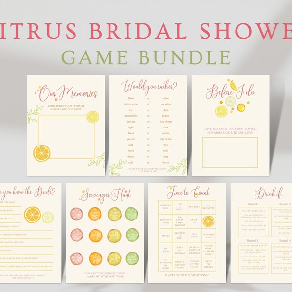 Citrus Bridal Games Bundle | Summer Fruit, Orange Bridal Fruit, Grapefruit Floral