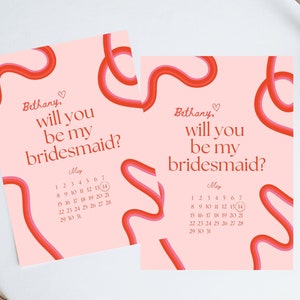 Squiggle Bridesmaid Proposal Card Will You Be My Bridesmaid Will You Be My Maid of Honor Retro Waves Invite Canva Template image 9