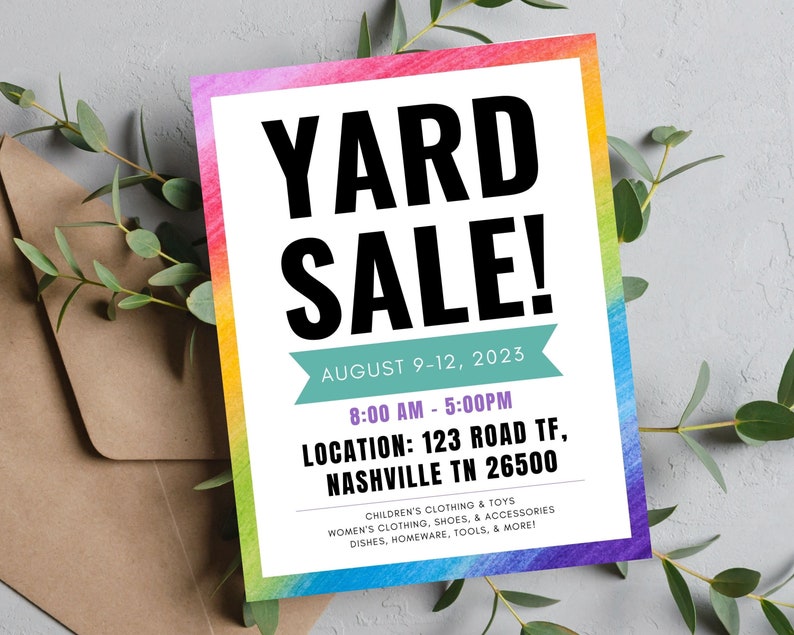 Yard Sale Flyer Yard Sale Printable Yard Sale Poster Garage Sale Poster Template Etsy