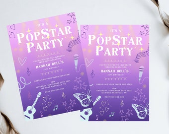 Y2K Pop Star Birthday Invitation: Customizable Canva Template