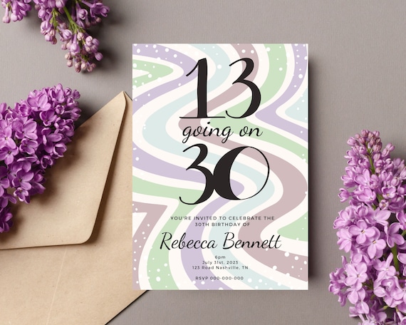13 Going On 30 Birthday Invite | 30th Birthday Invitation | Canva Template