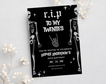 RIP Twenties Birthday Invite | Rest In Peace to my Twenties | Death 20s Invite | Canva Template