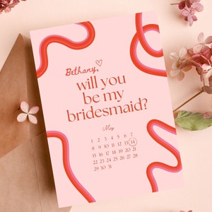 Squiggle Bridesmaid Proposal Card Will You Be My Bridesmaid Will You Be My Maid of Honor Retro Waves Invite Canva Template image 10