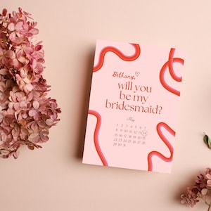 Squiggle Bridesmaid Proposal Card Will You Be My Bridesmaid Will You Be My Maid of Honor Retro Waves Invite Canva Template image 4