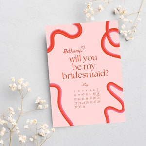 Squiggle Bridesmaid Proposal Card Will You Be My Bridesmaid Will You Be My Maid of Honor Retro Waves Invite Canva Template image 7