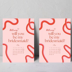 Squiggle Bridesmaid Proposal Card Will You Be My Bridesmaid Will You Be My Maid of Honor Retro Waves Invite Canva Template image 3