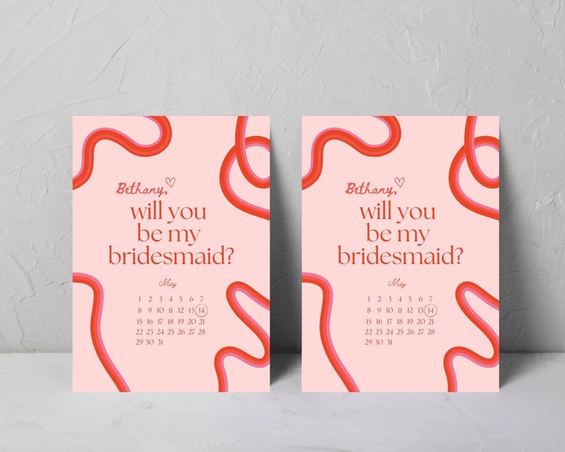 Squiggle Bridesmaid Proposal Card Will You Be My Bridesmaid Will You Be My Maid of Honor Retro Waves Invite Canva Template image 3