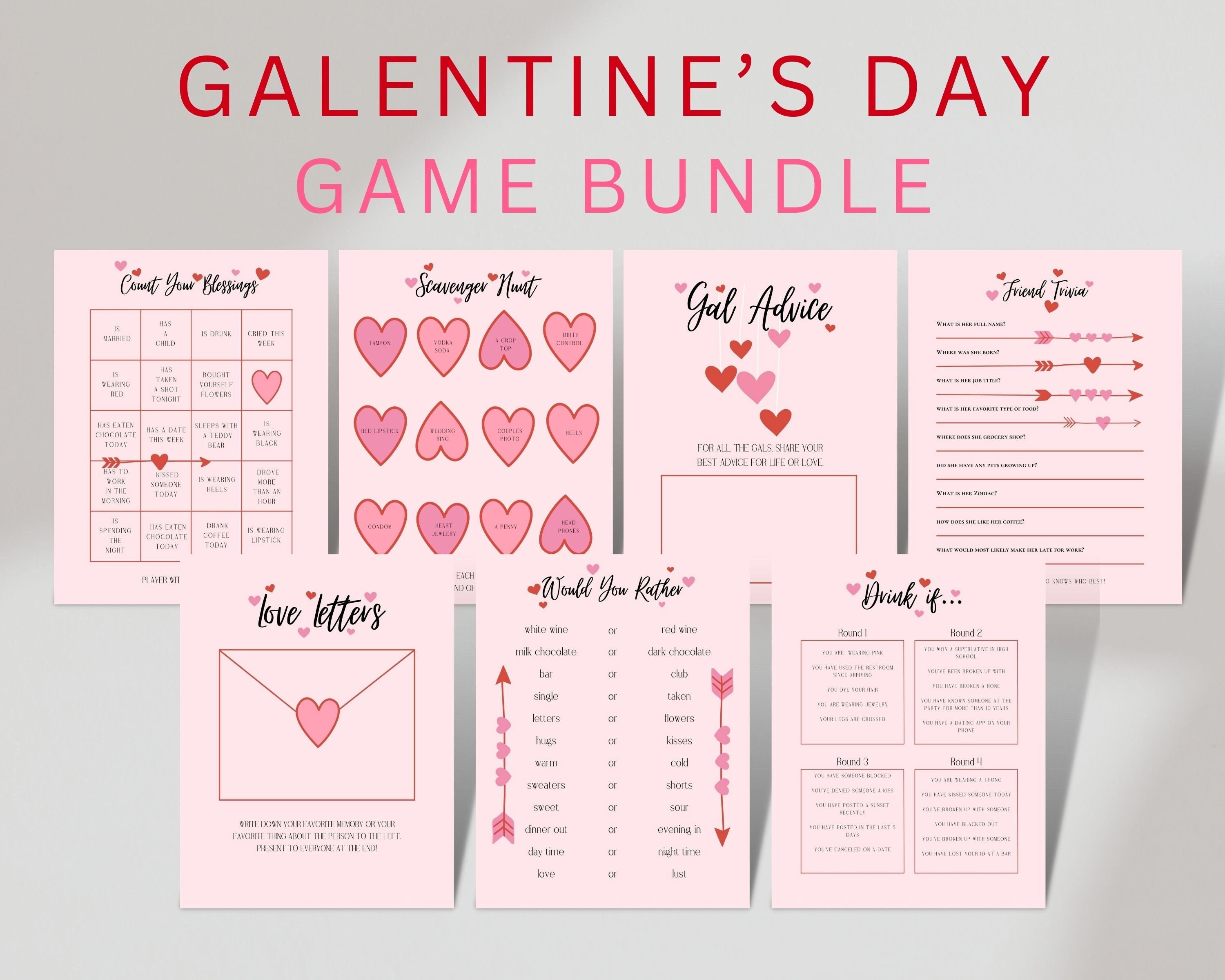 Galentine's Games Printable Valentines Day Games - Etsy