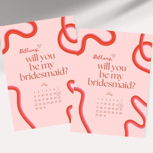 Squiggle Bridesmaid Proposal Card Will You Be My Bridesmaid Will You Be My Maid of Honor Retro Waves Invite Canva Template image 6