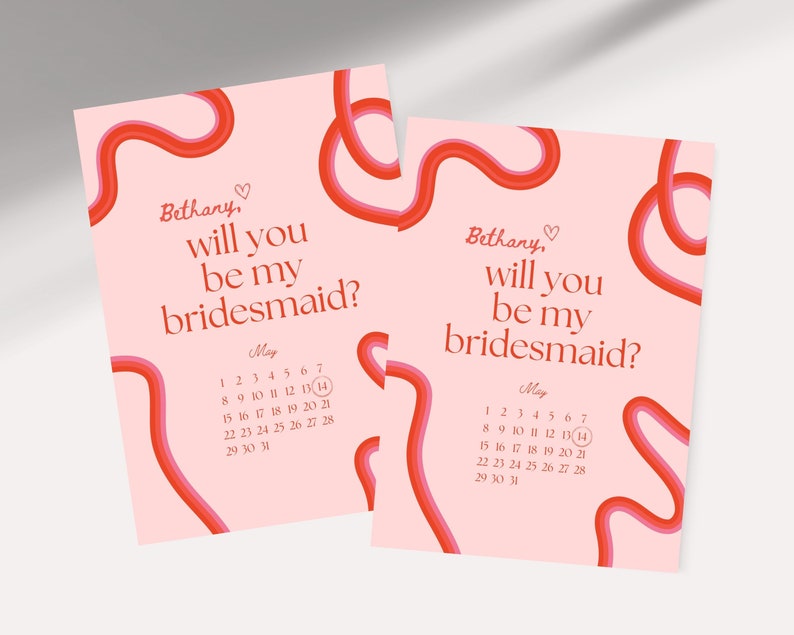 Squiggle Bridesmaid Proposal Card Will You Be My Bridesmaid Will You Be My Maid of Honor Retro Waves Invite Canva Template image 6