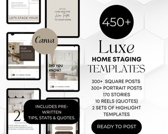 Home Staging Social Media Templates, Modern Luxe Canva Templates, Home Stager Marketing Kit, Instant Download