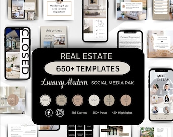 Luxury Realtor Social Media Pack, Modern Real Estate Instagram Templates, Real Estate Marketing, Canva Templates, Realtor Social Media