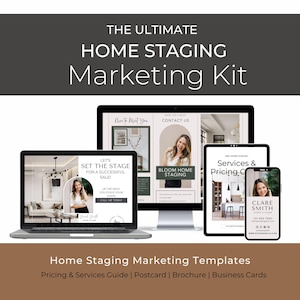 Kit de marketing para home staging | Modelos de home staging | Cartões de visita, cartões postais, modelos de brochuras | Modelos Canva | Kit de branding