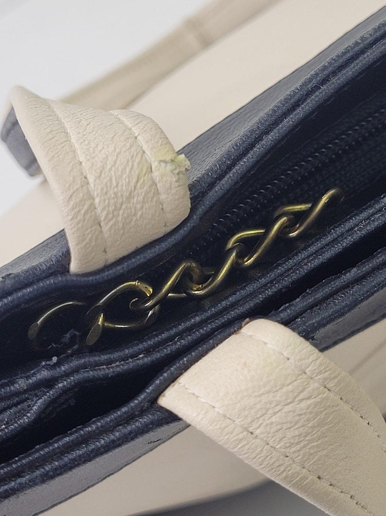 1997 Vintage CHANEL Coco Mark Contrast Tote Bag Minimalist Two-Tone Color Block image 10