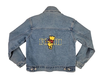 Veste camionneur en denim brodé Winnie l'ourson Disney des années 1990 pour femmes Sz S
