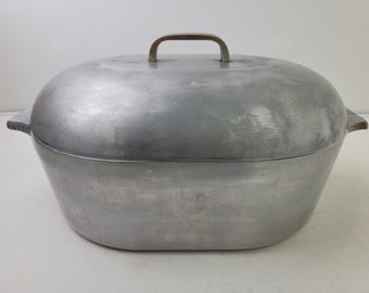 Tostador de aluminio fundido GHC Magnalite vintage de 13 cuartos con salvamanteles y tapa