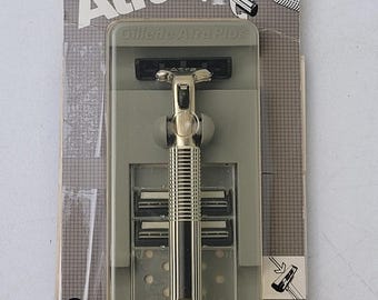 Vintage Gillette Atra Plus metalen scheermesje uit de jaren 80 met 6 patronen