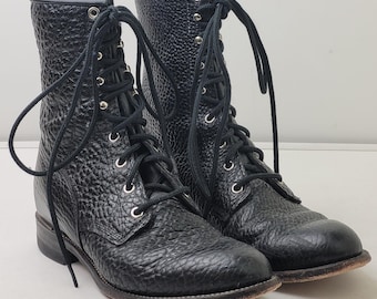 Justin L522 Bottes Western Lacer Bullhide Hommes Sz 8.5 D Cuir Noir grainé