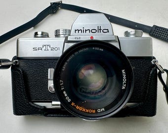 Vintage Minolta SRT 201 35mm SLR Camera with MD Rokkor-X 50mm f/1.7 Lens