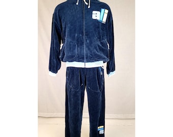 Vintage Platinum Fubu Muhammad Ali Tracksuit Set Navy Blue Velour Men's Sz L