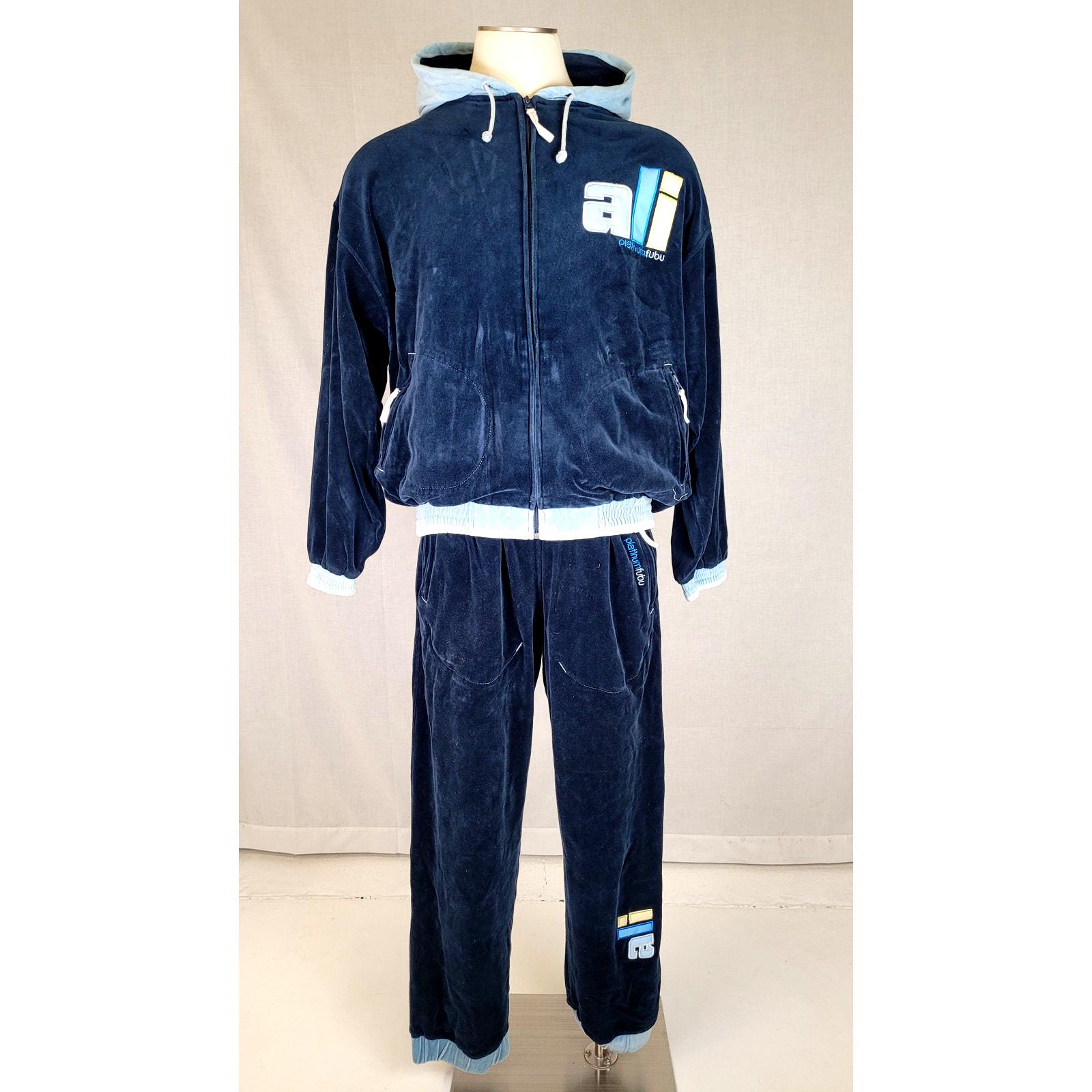 Vintage Platinum Fubu Muhammad Ali Tracksuit Set Navy Blue Velour
