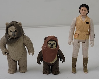 Star Wars-beeldjes uit de jaren 80 Veel Lumat Ewok, Wicket Ewok en prinses Leia