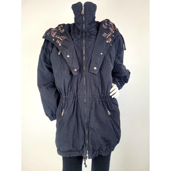 Bogner, Vintage Bogner Black Ski Parka Coat w Southwestern Embroidery Women's Sz 8 (M)