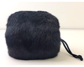 Calentador de manos vintage de piel negra forrado con correa para la muñeca