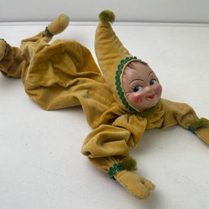 Vintage Yellow Velvet Posable Pixie Jester Boudoir Doll