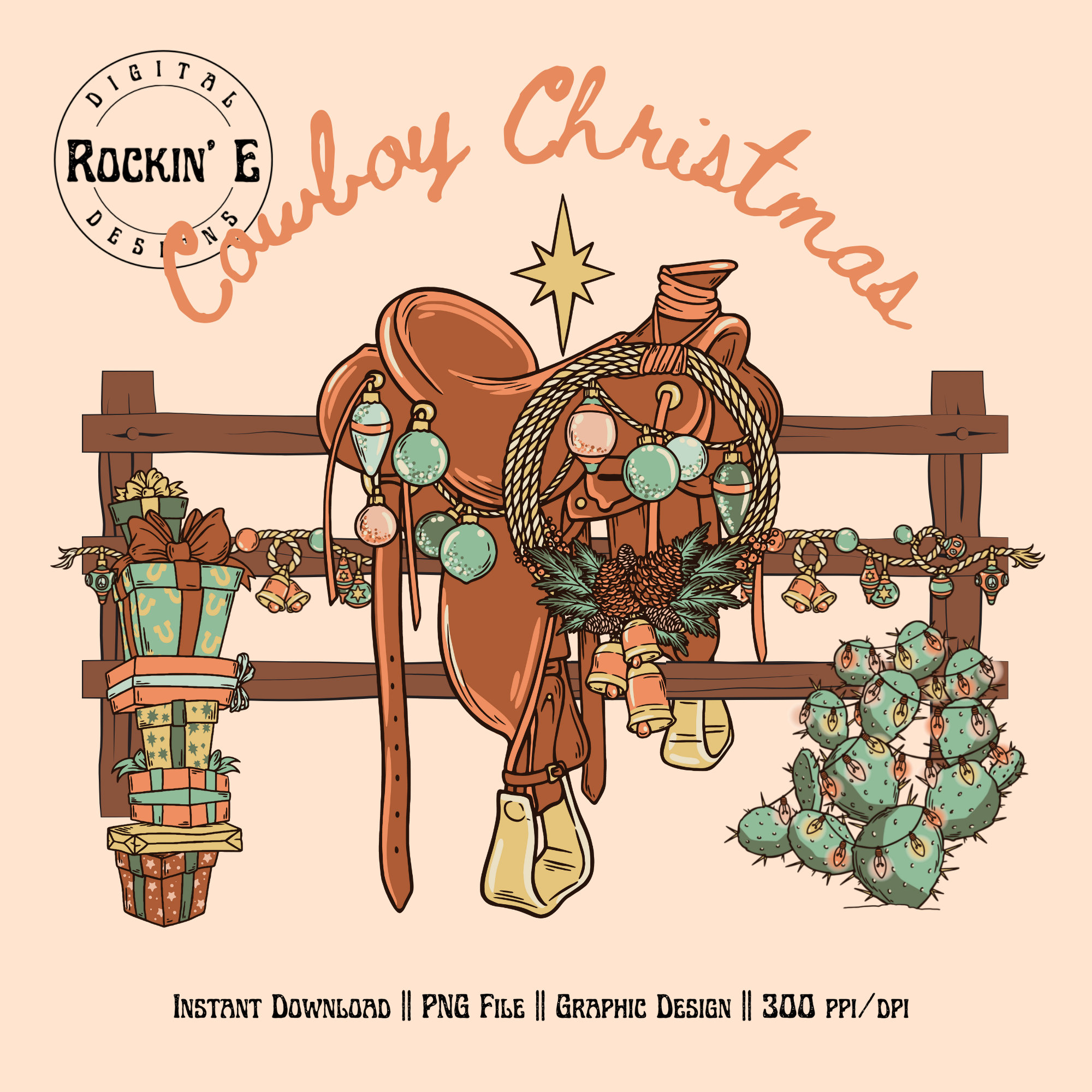 Cowboy Christmas Western Digital Download, Western Christmas, Ranch