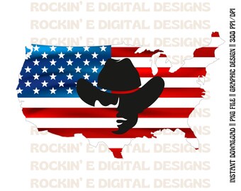Patriotic Cowboy || western digital download, American graphics, western cowboy png, American flag png