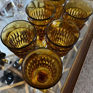 Set of Six Perfect Vintage Golden Wine Glasses Mt Vernon Pattern w Square Base - Retro Barware