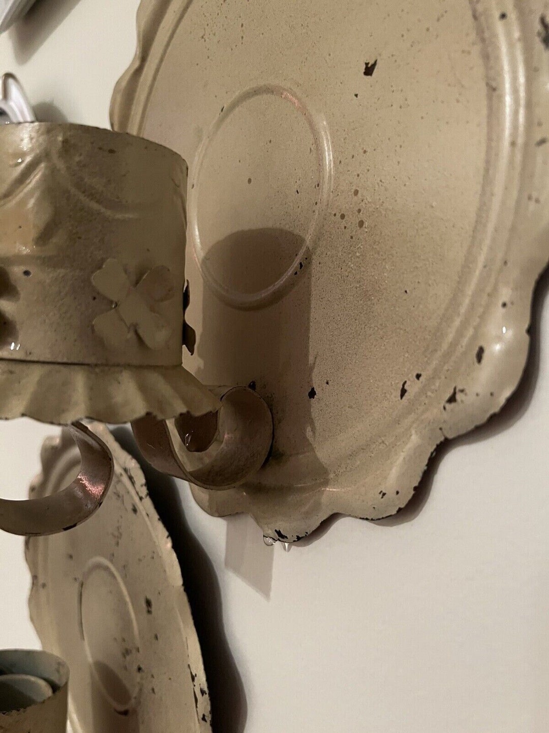 PAIR Vintage Tin Candle Wall Sconce Country Farmhouse Cottagecore