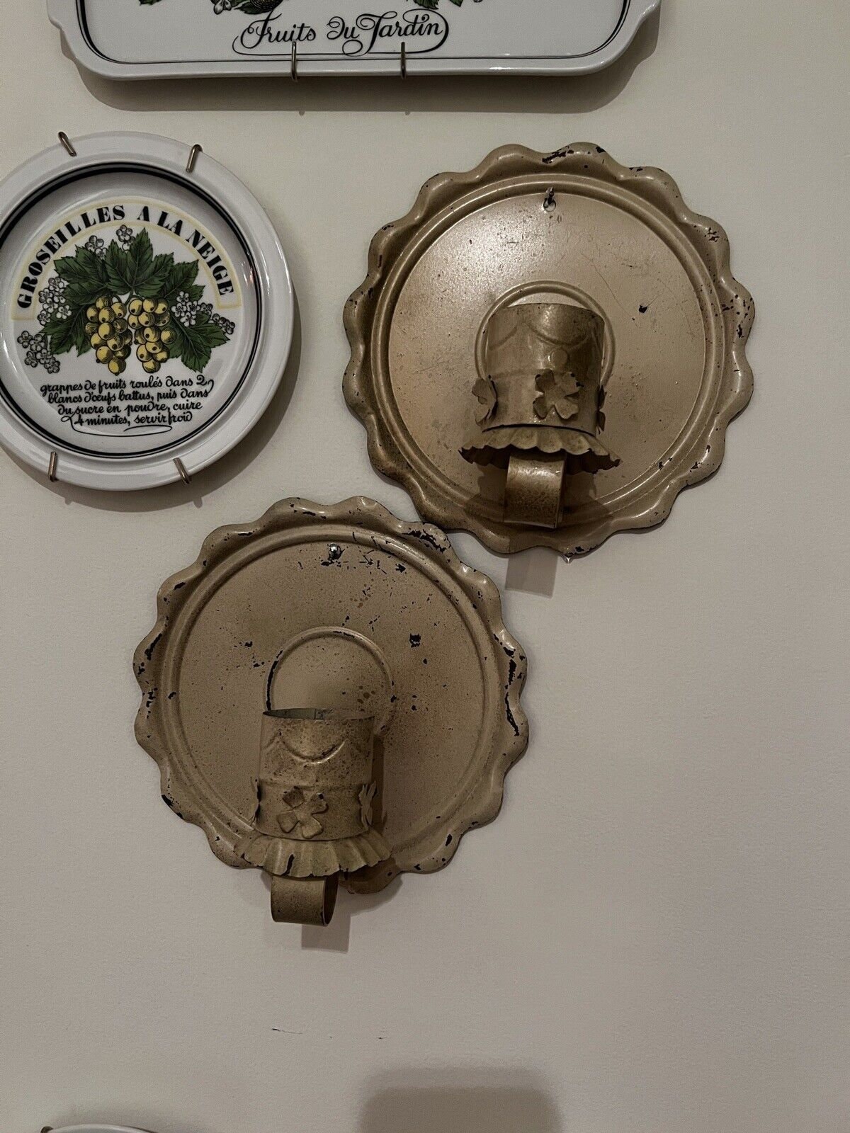 PAIR Vintage Tin Candle Wall Sconce Country Farmhouse Cottagecore