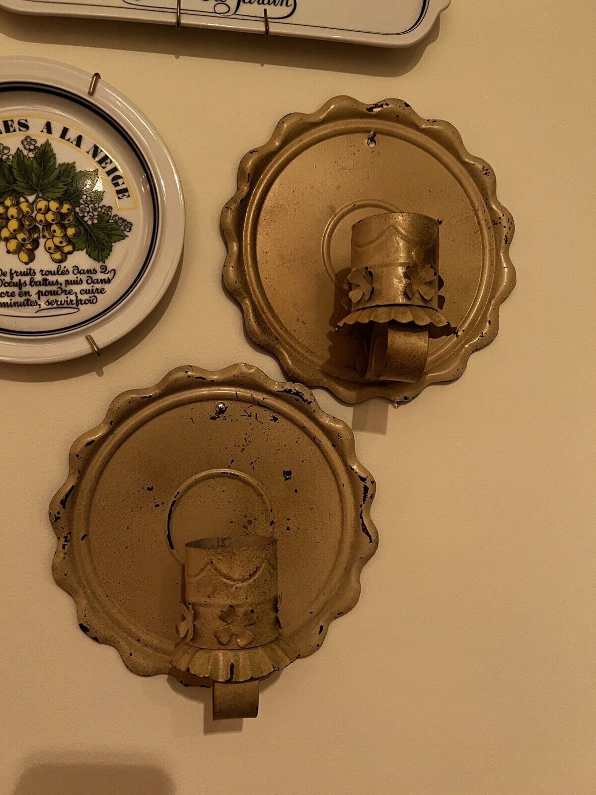 PAIR Vintage Tin Candle Wall Sconce Country Farmhouse Cottagecore