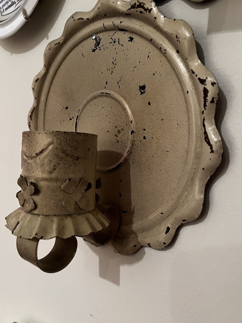 PAIR Vintage Tin Candle Wall Sconce Country Farmhouse Cottagecore
